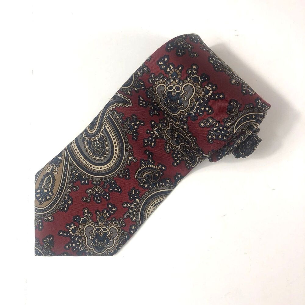 GANT 100% Silk Paisley Tie Red Navy Gold Vintage USA Made Classic Mens Necktie
